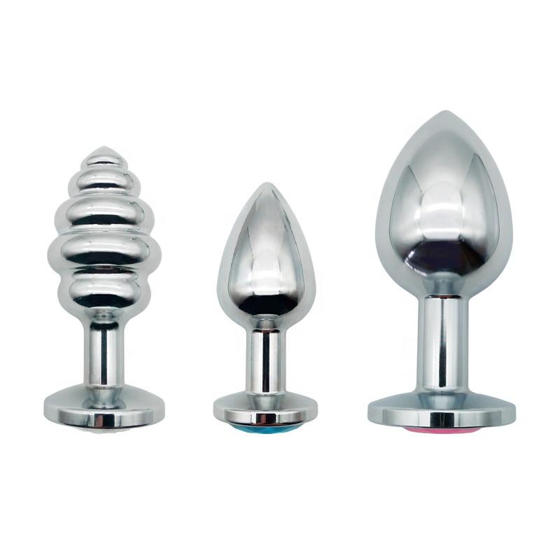 Lockable Butt Plug Stainless Steel Diamond Silver Crystal Jewelry Vagina Sex Toys Metal Thread Anal Plug Set For Adults Couples