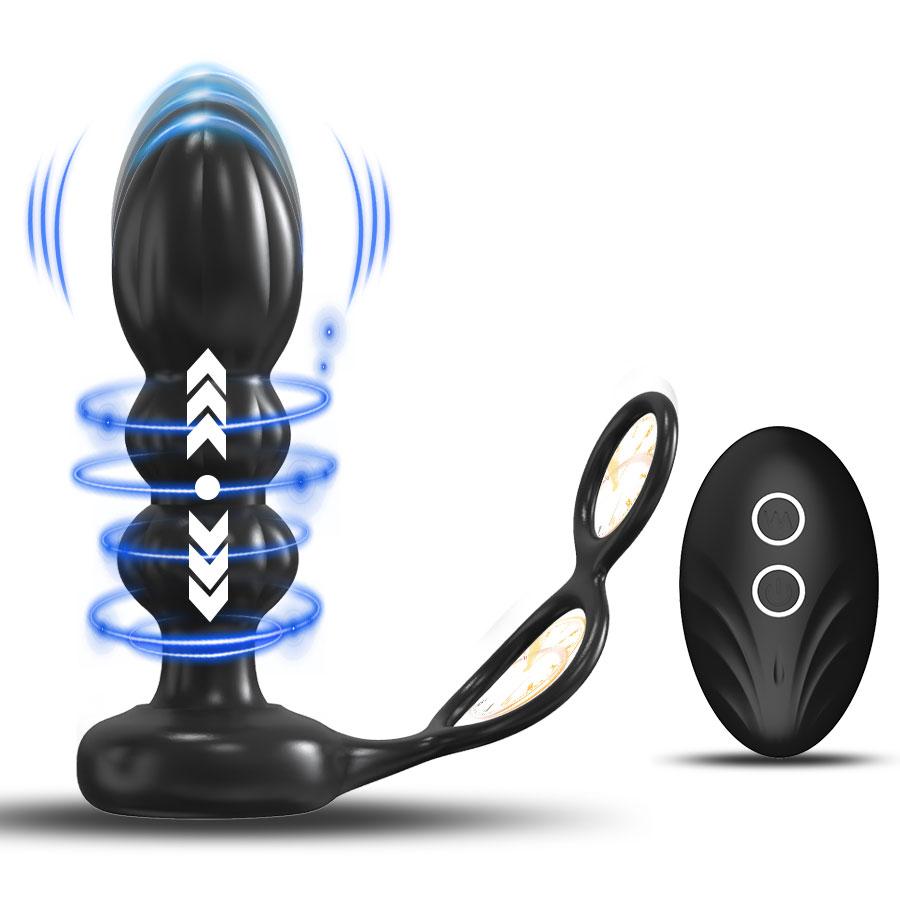 Remote Silicone 5 Speeds Thrusting Anal Plug Anal Vibrator Butt Plug With Penis Ring Sex Toys For Men And Woman Vibrating Dildo
