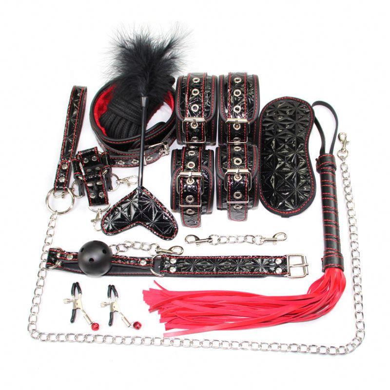 11pcs Sm Accessories Erotic Sm Bondage Set Handcuffs Nipple Clamps Whip Rope Sm Restraint Kits Sex Toys For Couple Sex Product
