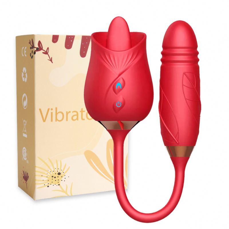 Silicone 10 Frequency Tongue Licking Vibrator Rose Sex Toys For Woman Thrusting Dildo Vibrator Clits Licking Female Masturbator