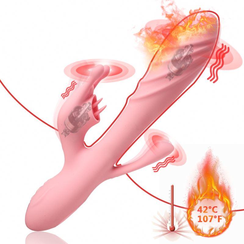 3 In 1 Rabbit Vibrator Heating Dildo Vibrator Clitoris Stimulator Gspot Massager Adult Sex Toys For Woman