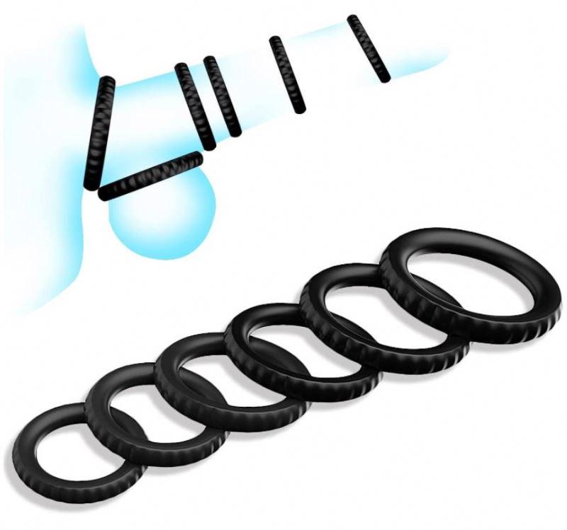 Silicone 6 Size Penis Ring Set Stretchy Cock Rings Male Long Lasting Penis Ring Erection Enhancing Sex Toys For Men