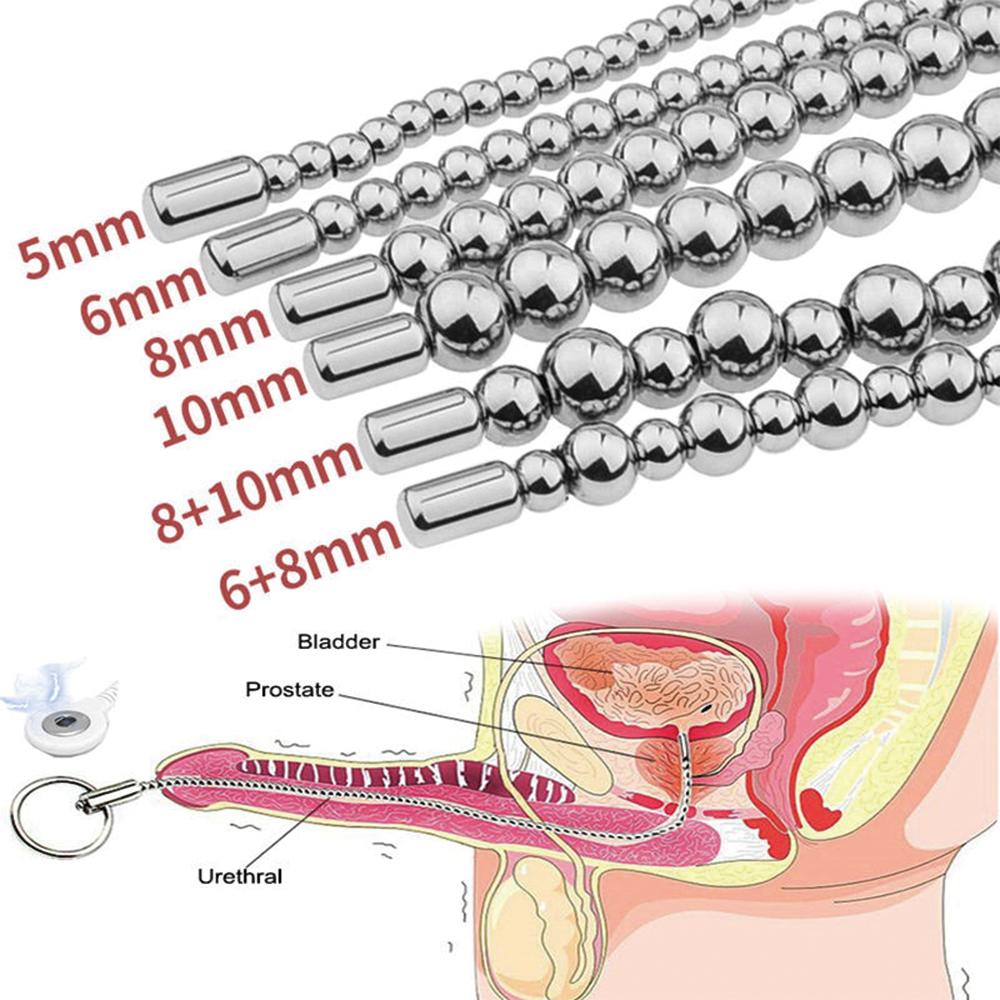 Male Penis Beads Electric Shock Urethral Dilator Stainless Steel Prostate Massager Bdsm Delay Masturbation Sex Toys For Men