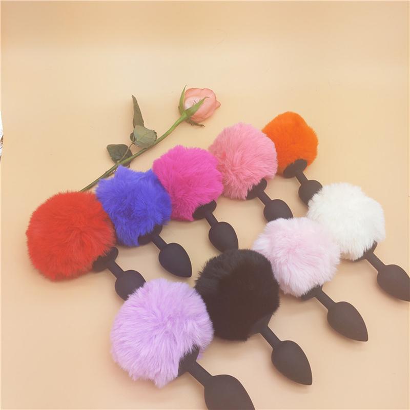 Black Silicone Anal Plug High Imitation Fur Ball Backyard Alternative Toys Sex Toys Anal Plug Massage