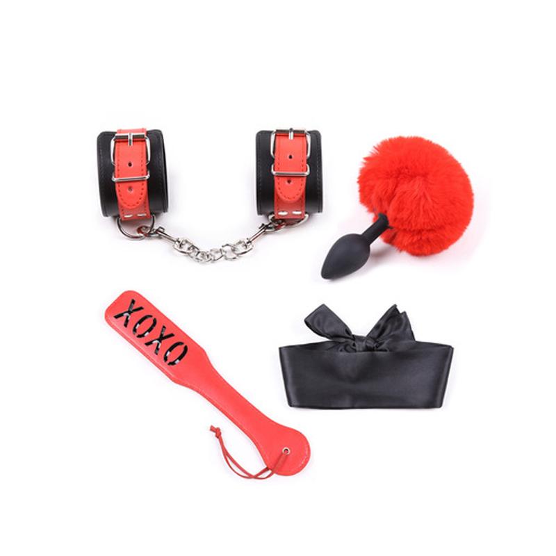 Sex Toys Pu Leather Pat Handcuffs Anal Plug Blindfold Bdsm 4 Piece Set Sm Couple Bondage