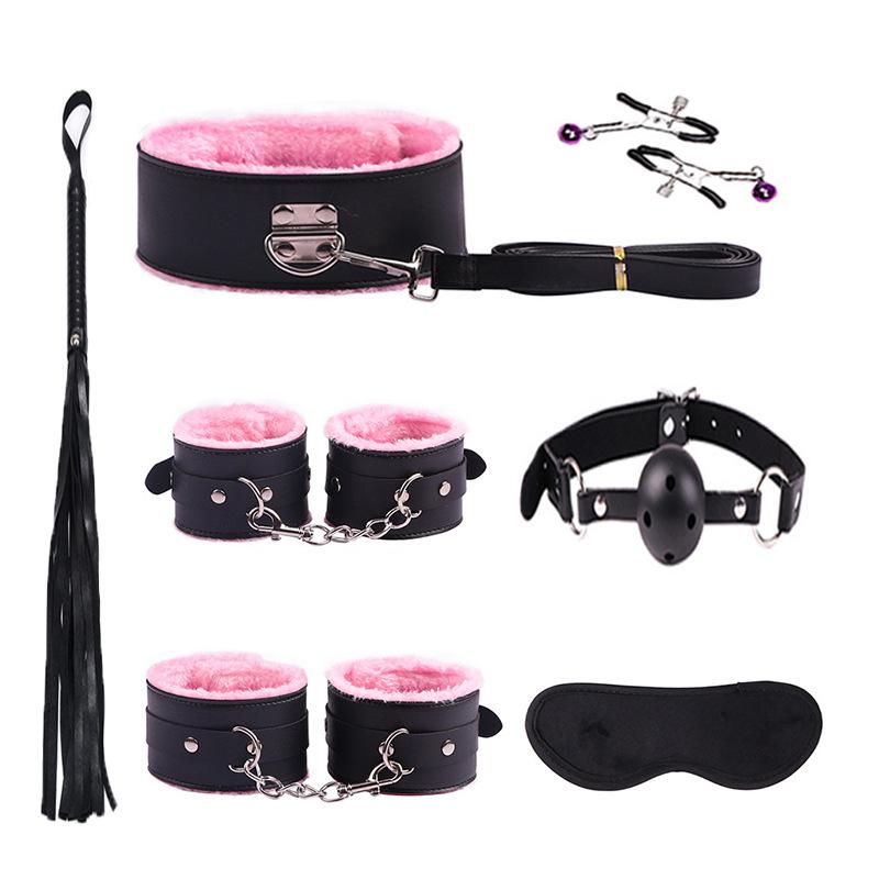 Sm Whip 7-piece Plush Leather Fun Suit Bundled Bondage Couples Flirting Sex Supplies Alternative Toys