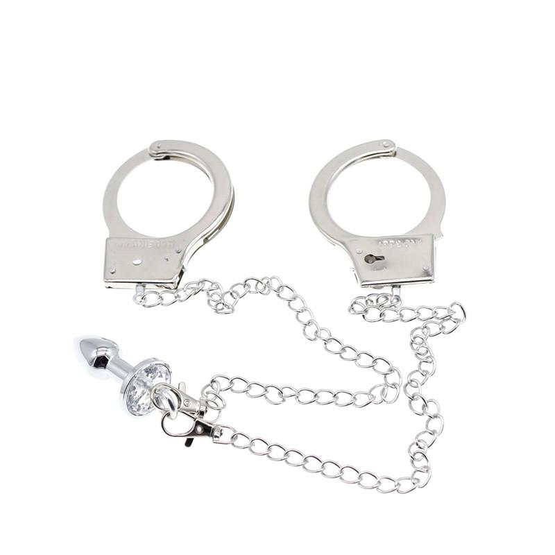 High Quality Bdsm Bondage Gear Anal Plug Sex Toys Stainless Steel Metal Handcuffs With Anal Plug