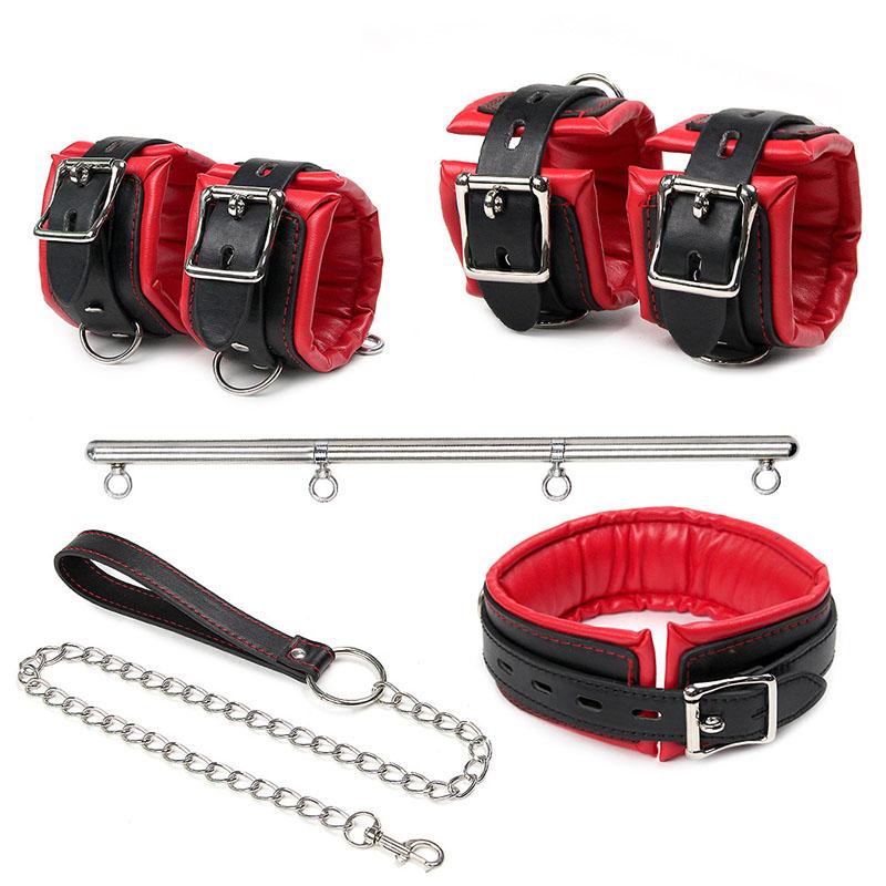 Wholesale Pu Leather Bdsm Sex Bondage Sex Toys Set Combination Stainless Steel Pipe Adult Handcuff Shackles Split Legs