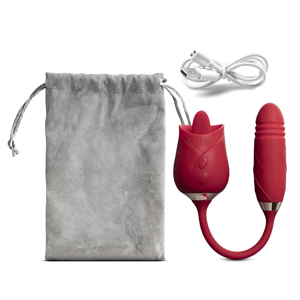 10-Speed Red Color Silicone Clitoral Rose Sex Toy with Thrusting Vibrator (Type I)