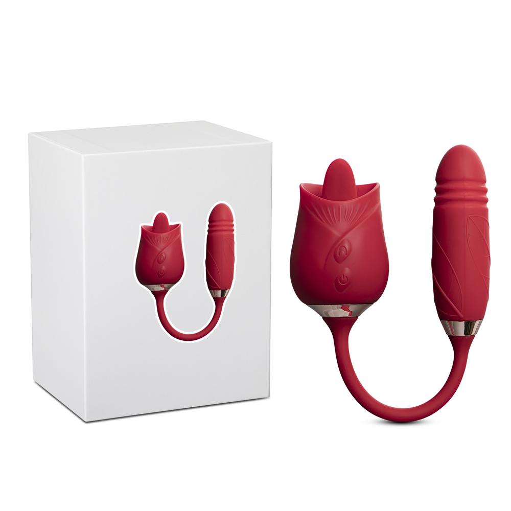 10-Speed Red Color Silicone Clitoral Rose Sex Toy with Thrusting Vibrator (Type I)