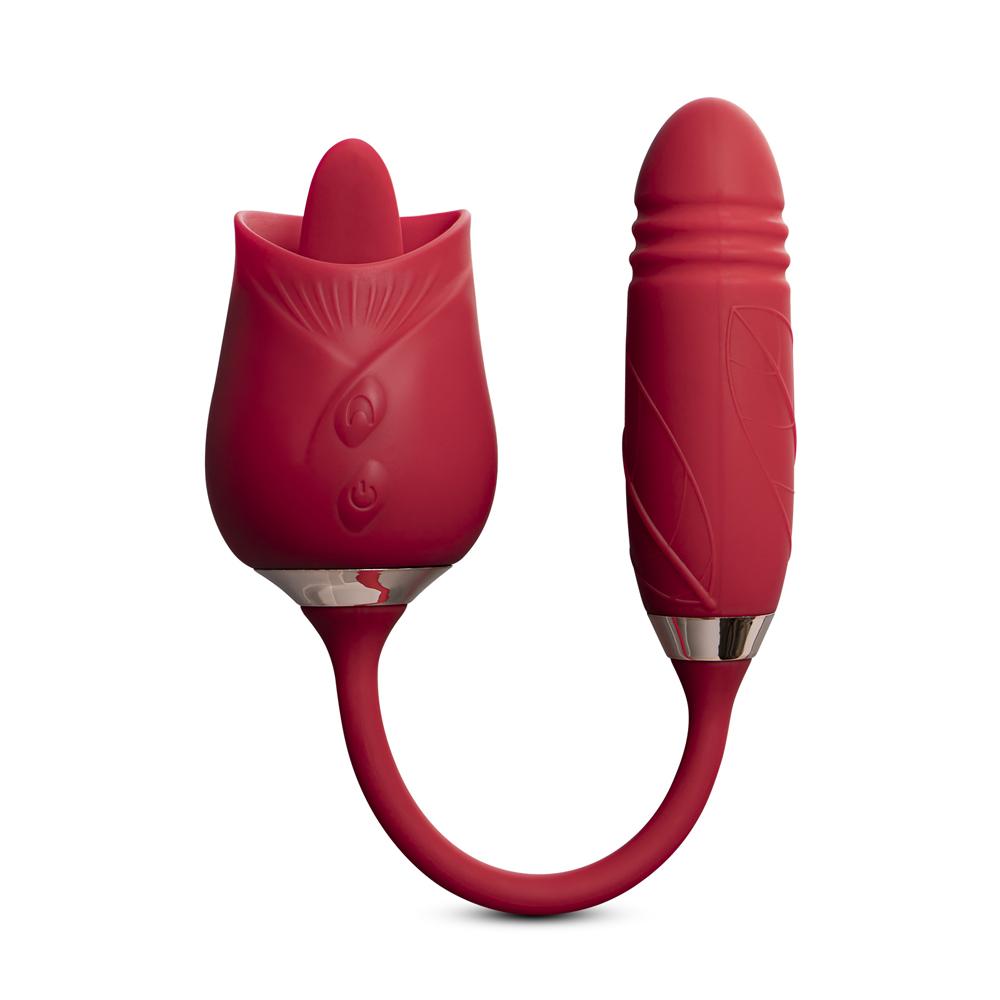 10-Speed Red Color Silicone Clitoral Rose Sex Toy with Thrusting Vibrator (Type I)