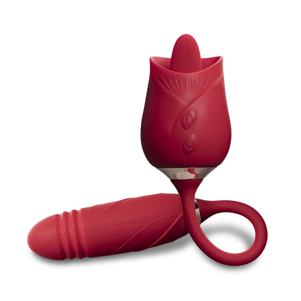 10-Speed Red Color Silicone Clitoral Rose Sex Toy with Thrusting Vibrator (Type I)