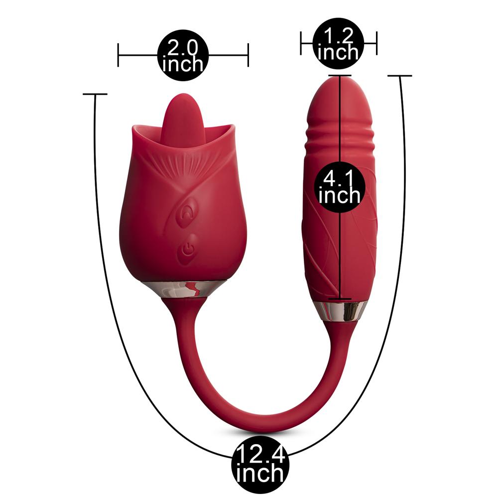 10-Speed Red Color Silicone Clitoral Rose Sex Toy with Thrusting Vibrator (Type I)