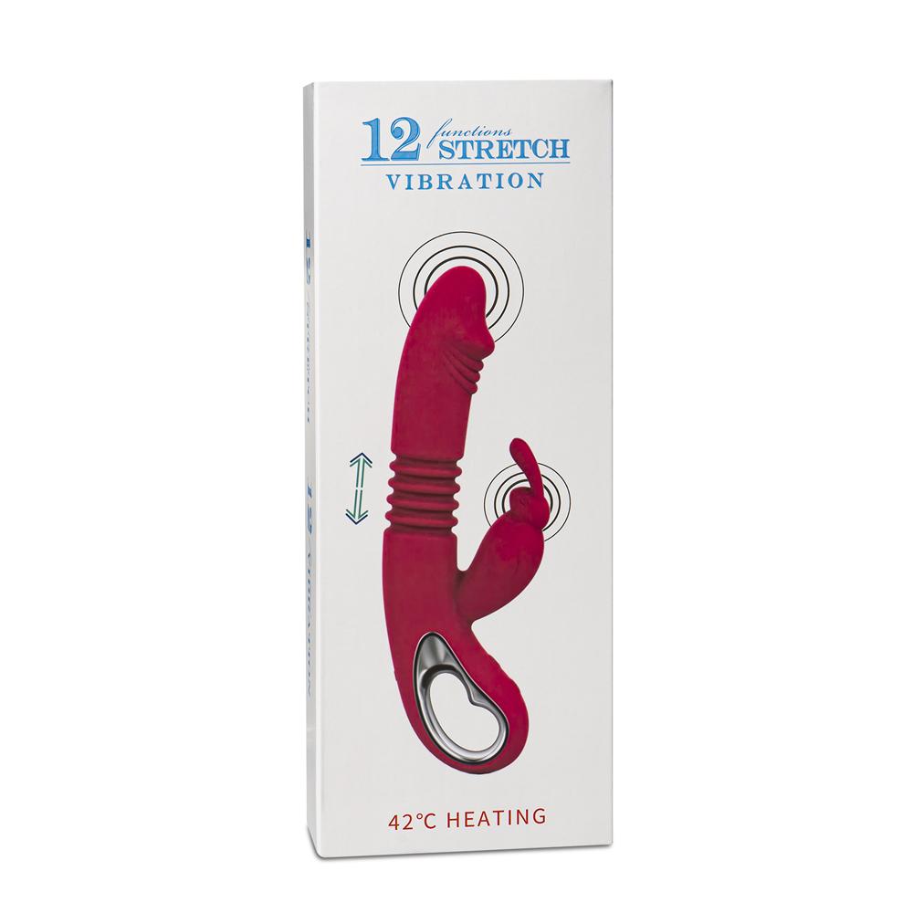 12-Speed Red Color Silicone Thrusting Rabbit Vibrator with Heating Function