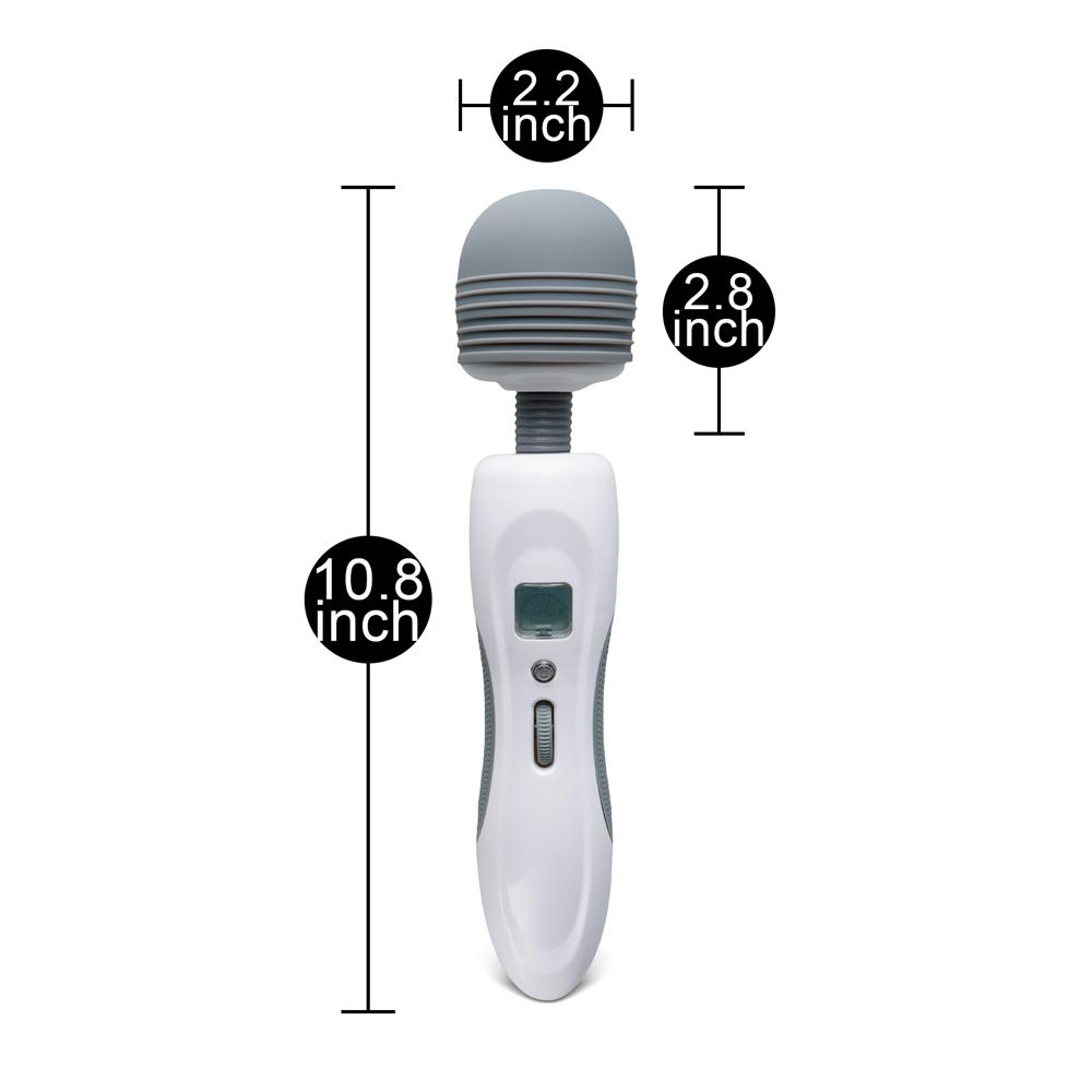 9-Speed White & Grey Vibrating Wand, Waterproof, USB Rechargeable, 10.8" Length, 2.8" Insertable