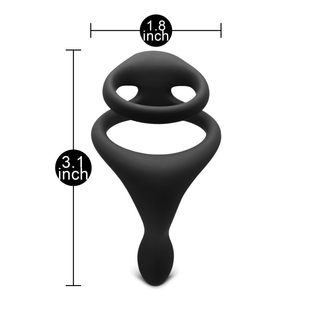 Black Color 3 in 1 Ultra Soft Cock Ring for Erection Enhancing with 2 Rings and Taint Teaser