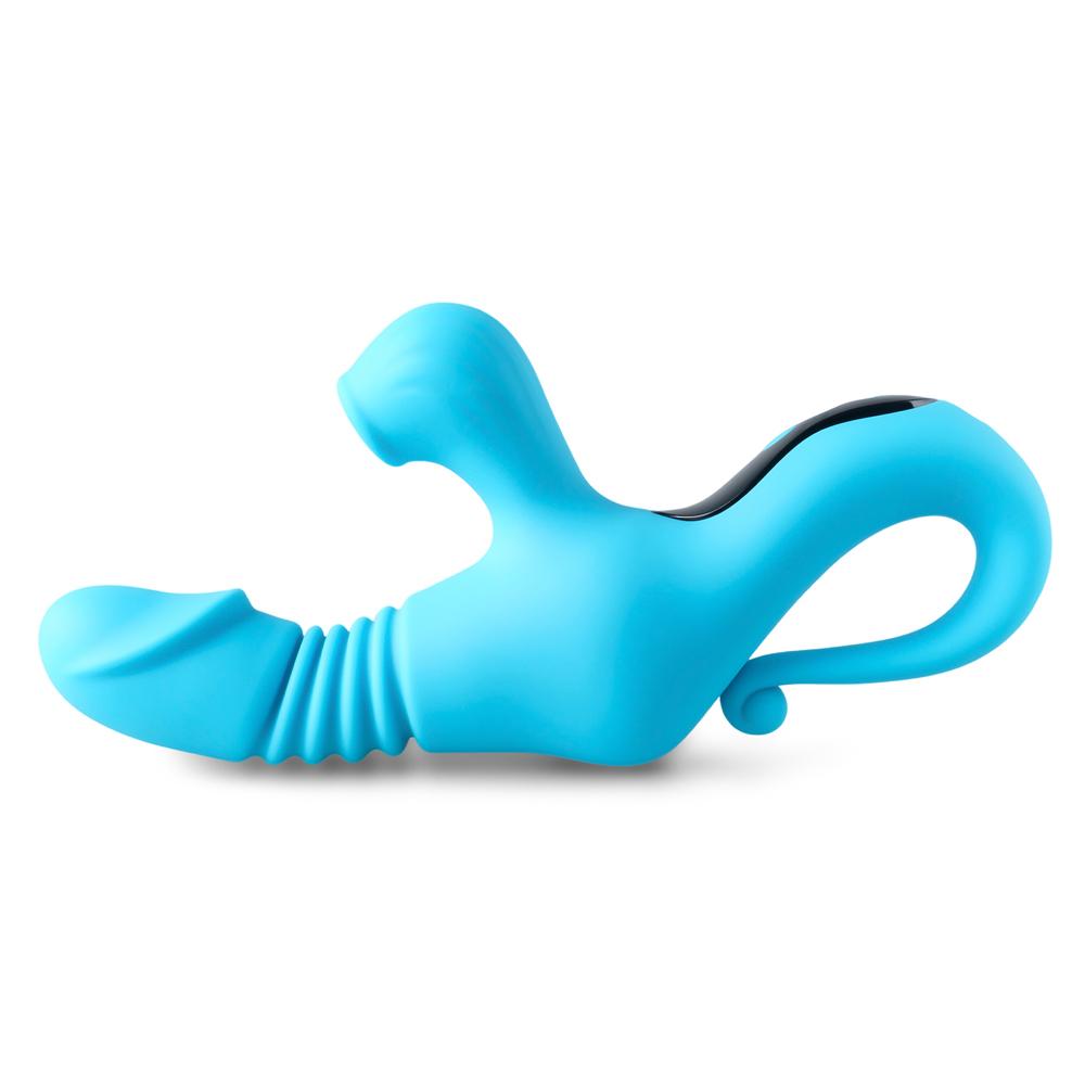 Cyan Color 9-Speed Silicone Thrusting, Sucking & Heating Vibrator