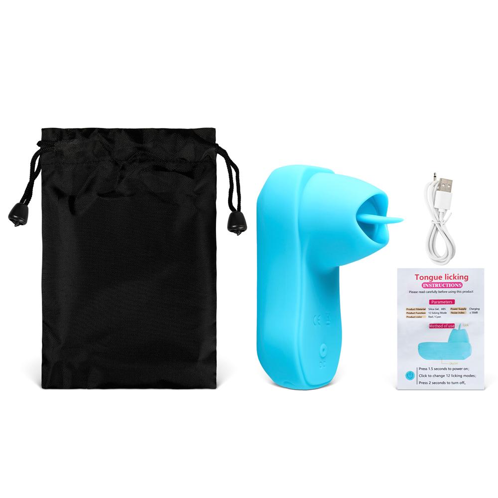 Cyan Tongue-Licking Massager with 12-Speed, Medical Grade Silicone, Waterproof, Plug-In Rechargeable