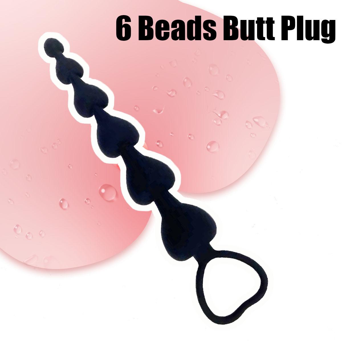 Silicone heart shaped pull ring six bead anal plug