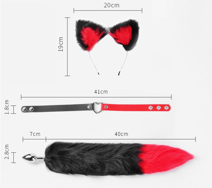 SM props 3-piece set (fox hair clip, anal plug, collar)