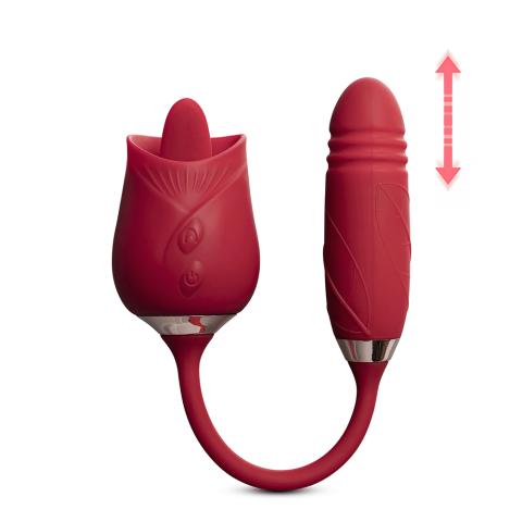 10-Speed Red Color Silicone Clitoral Rose Sex Toy with Thrusting Vibrator (Type I)