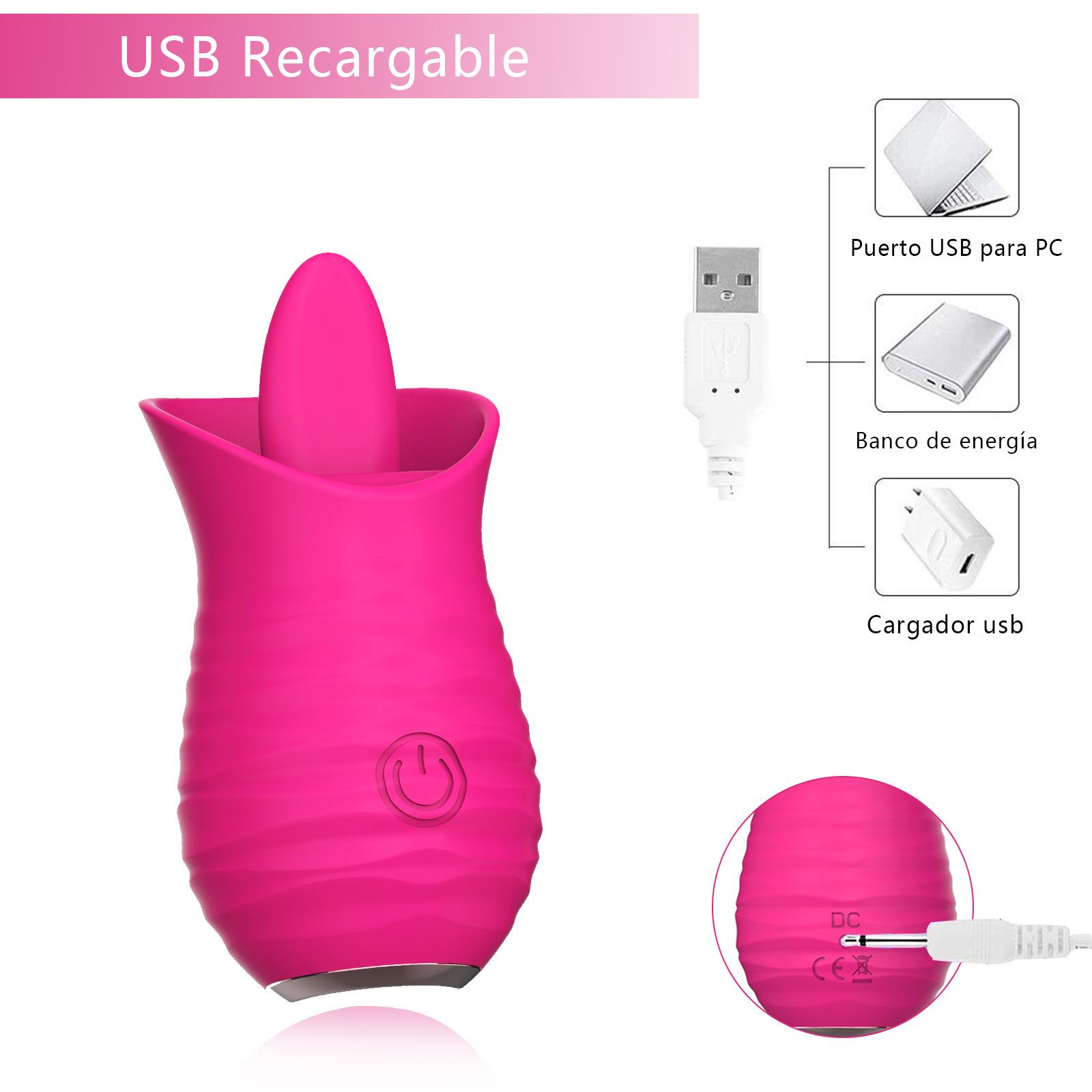 Tongue licking vibrator stimulates clitoral USB charging