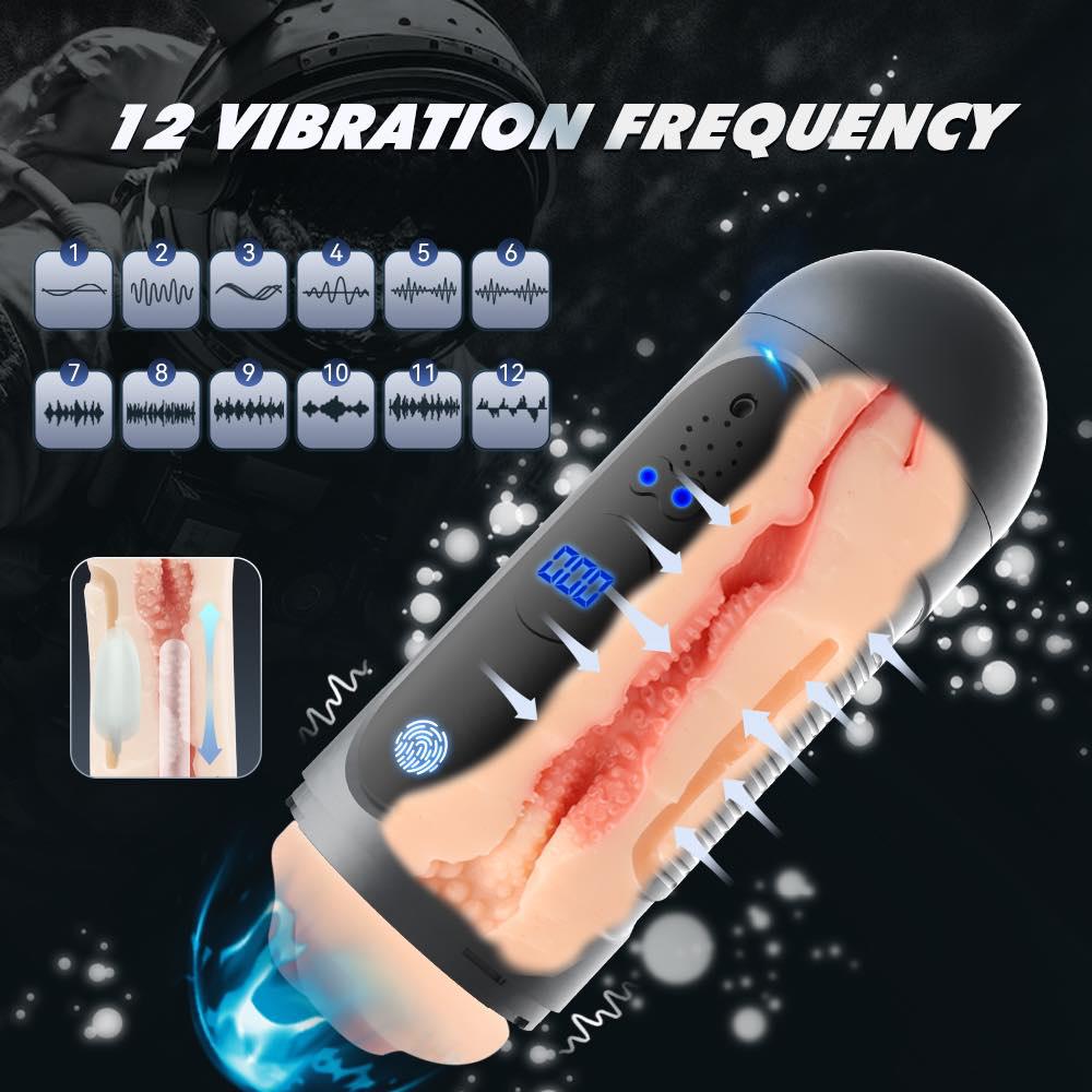 Touchscreen aircraft cup dual head (mouth+vagina) male masturbator Vibration pronunciation+counting