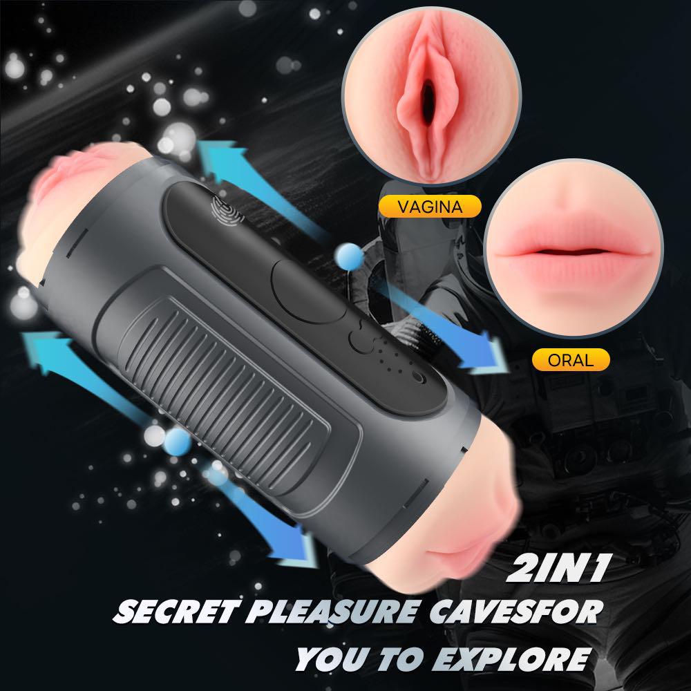 Touchscreen aircraft cup dual head (mouth+vagina) male masturbator Vibration pronunciation+counting