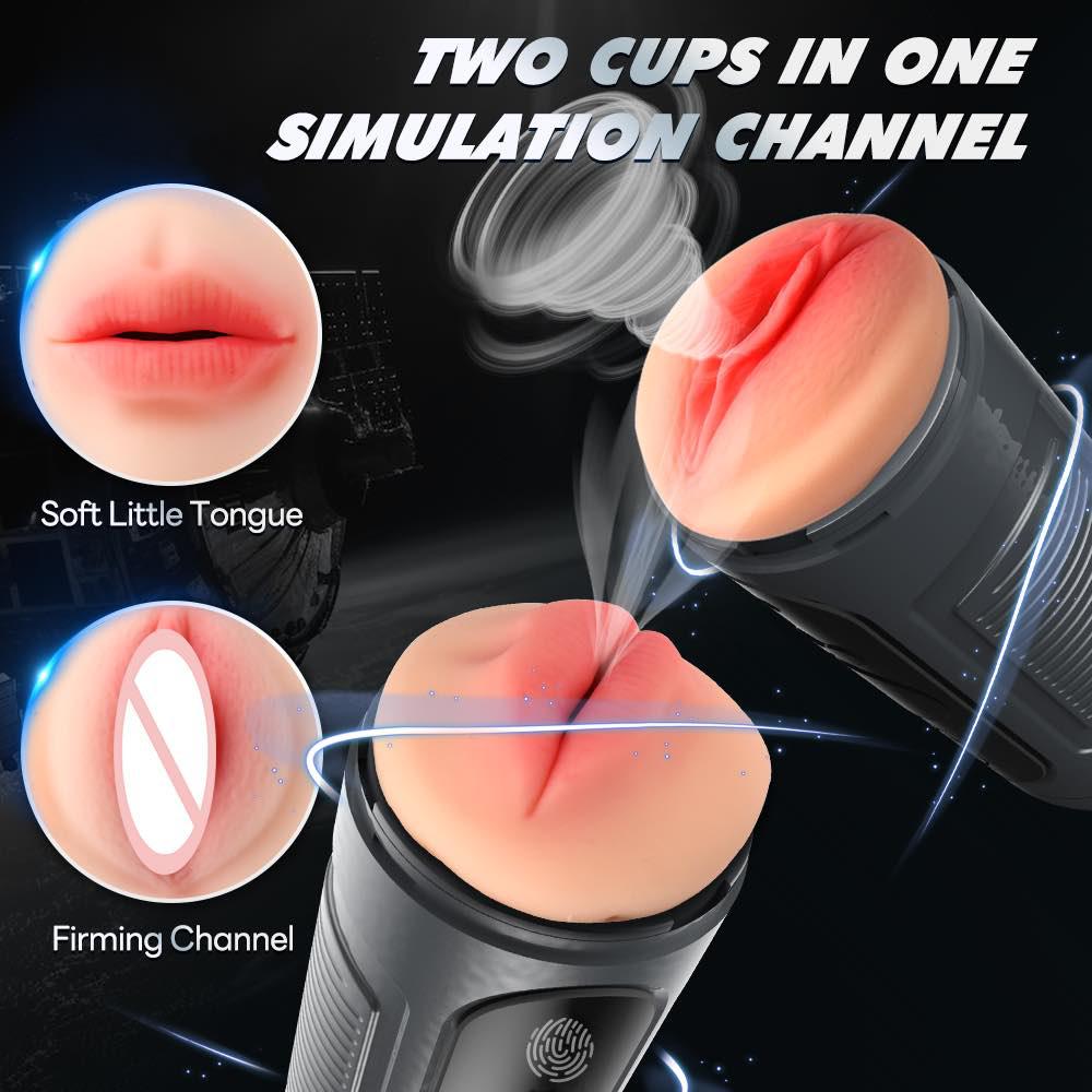 Touchscreen aircraft cup dual head (mouth+vagina) male masturbator Vibration pronunciation+counting